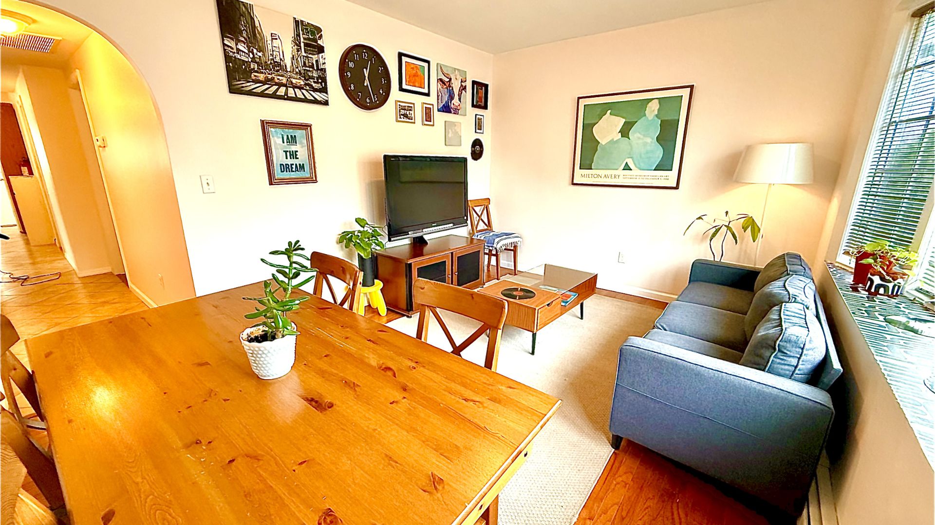Furnished living room sofa and seating at The Baldwin Home, Bloomfield NJ furnished rental.